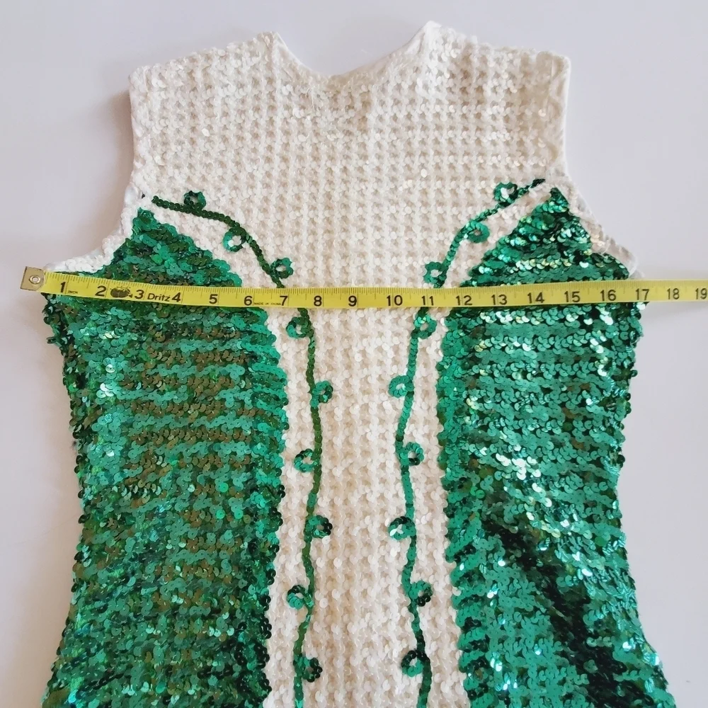 7310 * Algy Vintage Sequin Majorette Leotard Green White 1960s Size Unknown - Picture 4 of 11